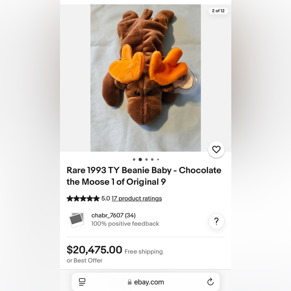 VINTAGE Ty The ORIGINAL Beanie Baby Collection “CHOCOLATE” Moose, RARE!!!! - Picture 6 of 6